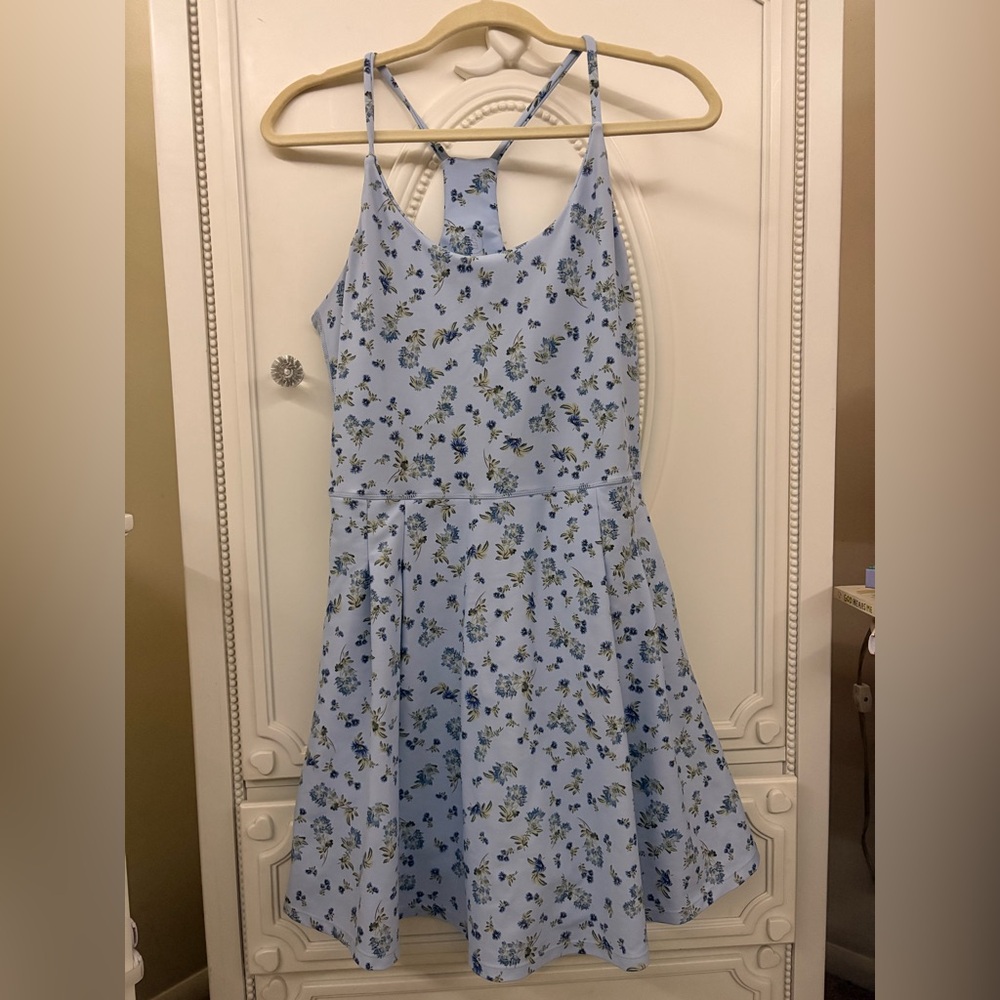 Light Blue Floral Mini Dress with Strappy Back